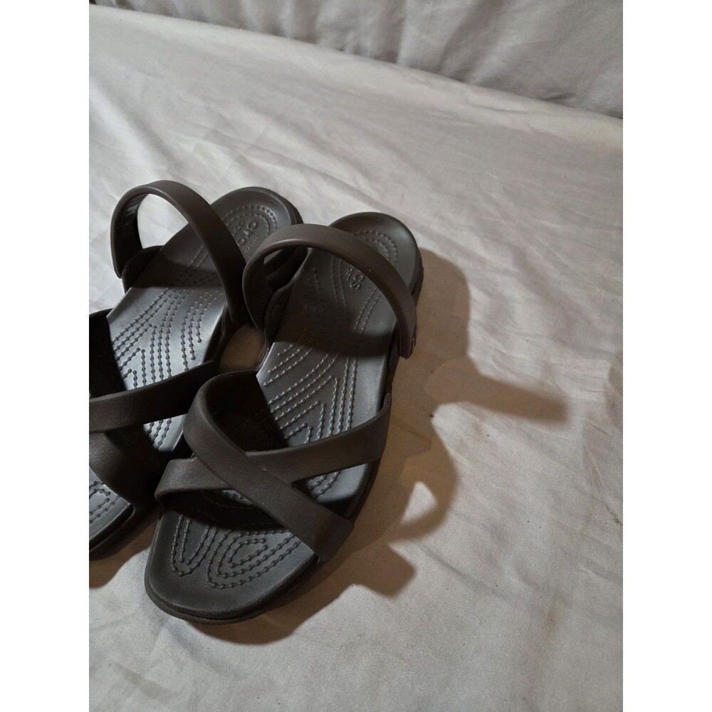 Crocs Women's Meleen Crossband Sandals Sz 7 Brown Espresso Slip On Comfort - Picture 3 of 8